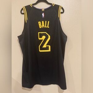 Nike Lakers Lonzo Ball #2 Black and Yellow Basketball Jersey Mens XL